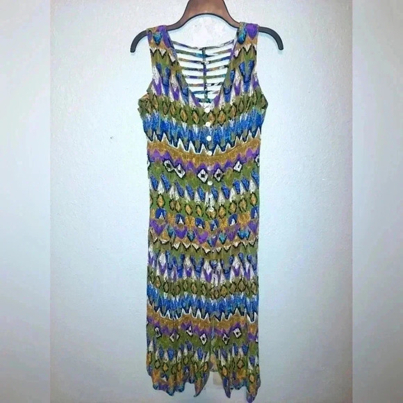 Vintage Dress Barn Tribal Print Maxi Button Down Dress Size 10 - Picture 1 of 8